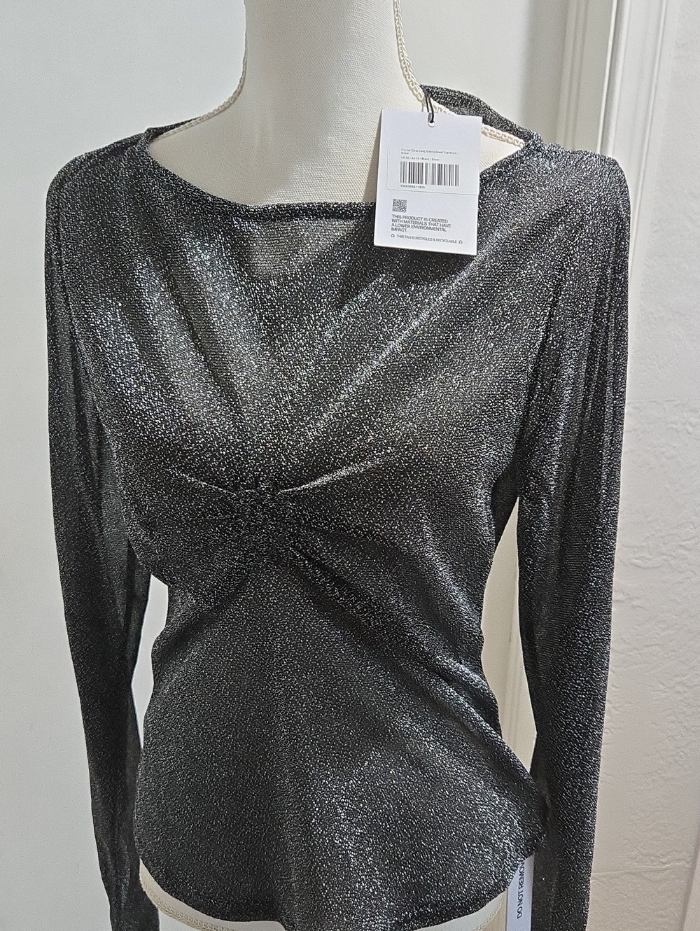 Princess Polly Shimmer Black Long-Sleeve Twist Front Top